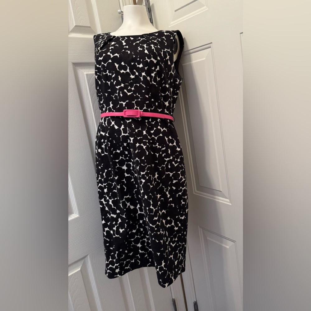 Kasper Black and White Midi Dress with Pink Accent
